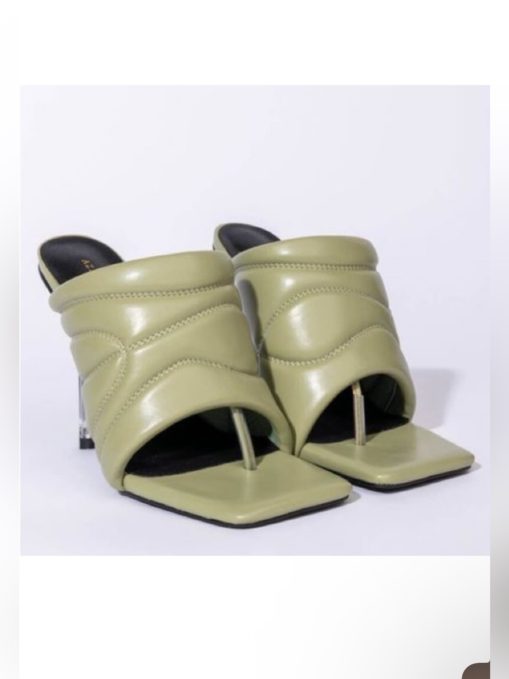 Azalea Wang Penthouse Party Stiletto Sandals Sz 8 Green Vegan Leather